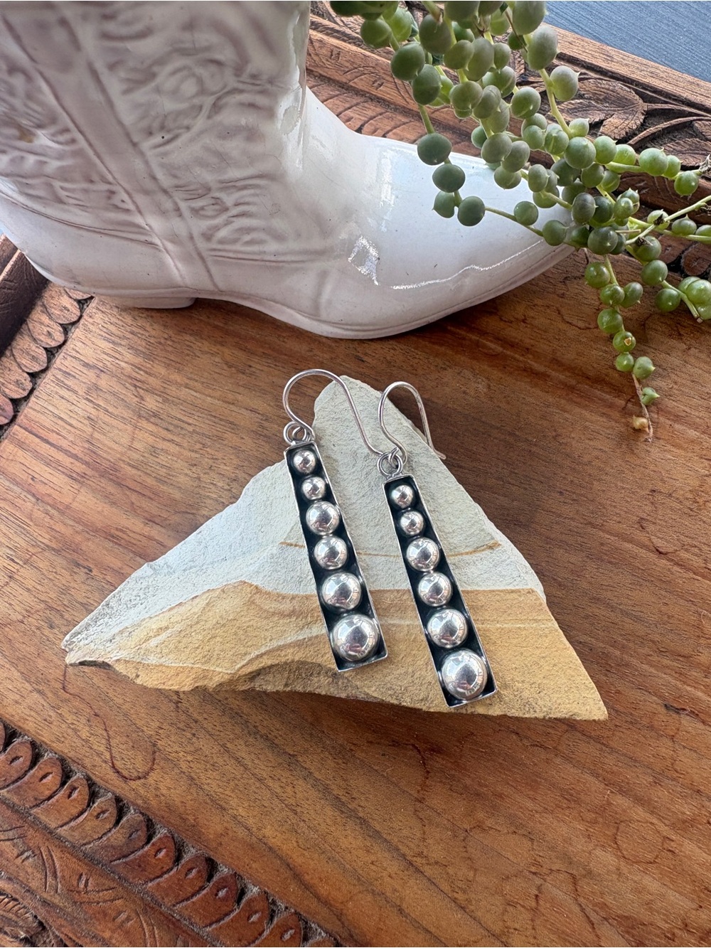 Mexico 925 Sterling Silver Bubble Bar Dangle Earrings Modernist Taxco Style